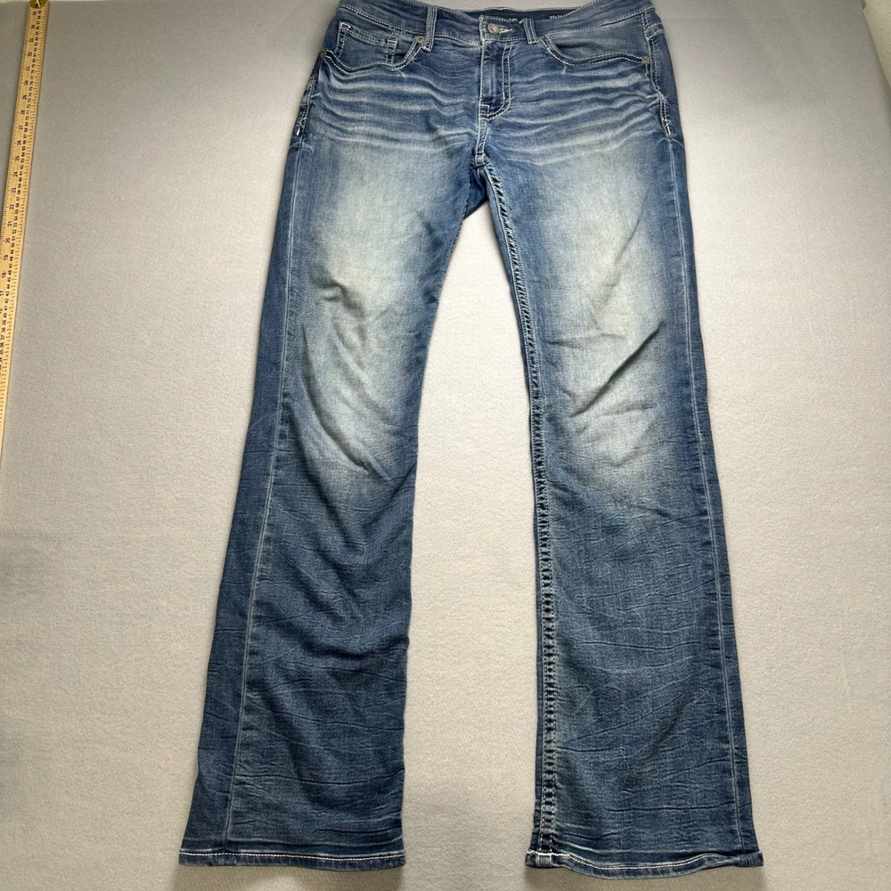 BKE Aiden Jeans Mens 33x34 Blue Medium Wash Straight Leg Stretch Whiskered